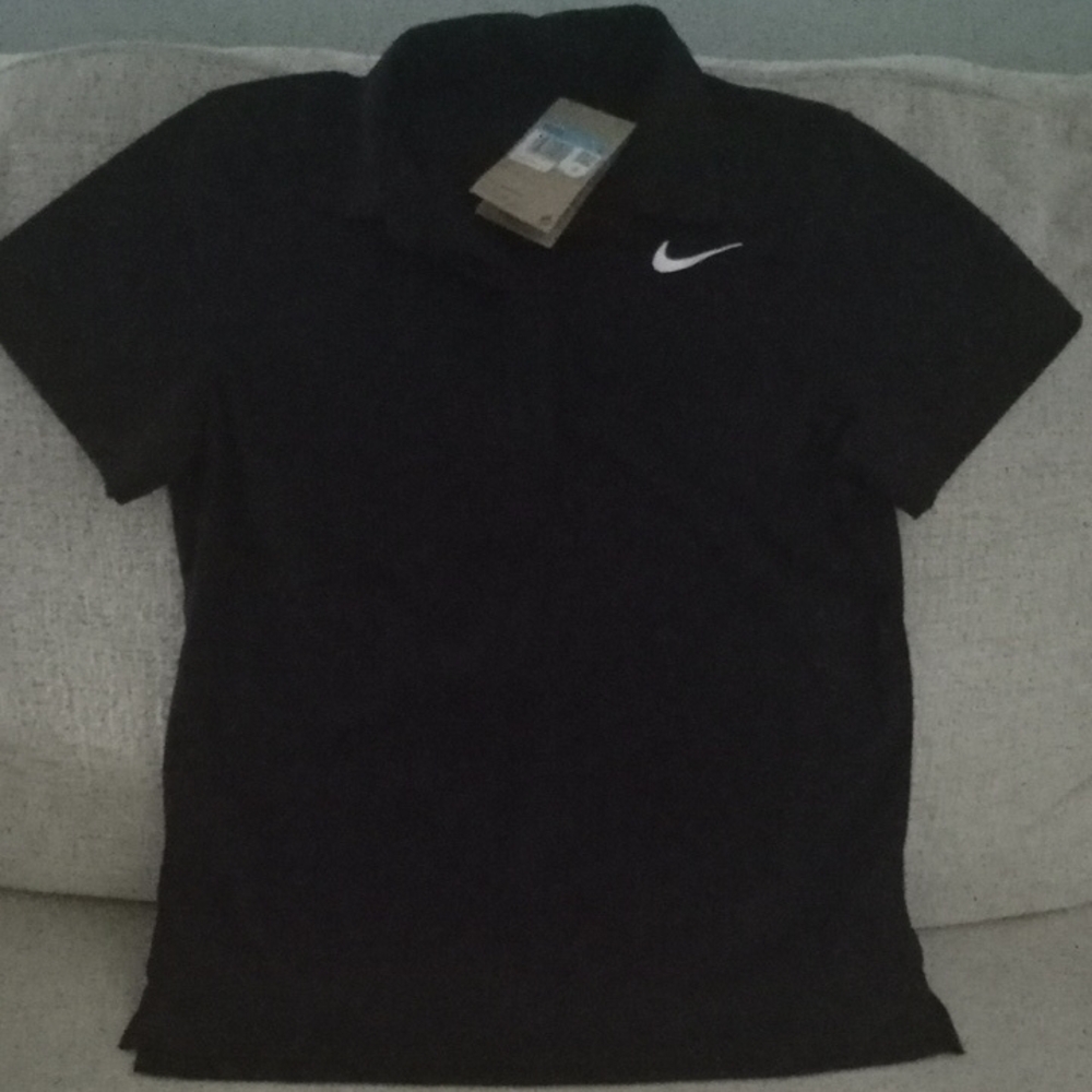 Nike Black Polo with White Swoosh Dri-fit